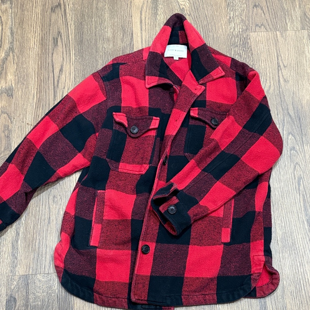 Lucky Brand Red and Black Plaid Button Down Shirt